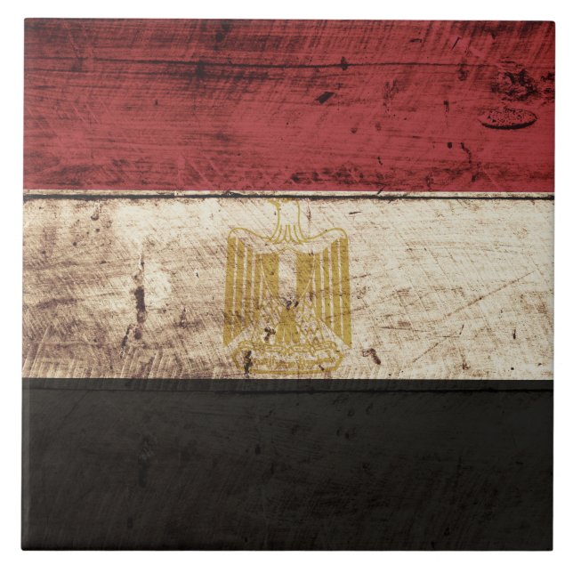 Egypt Flag on Old Wood Grain Ceramic Tile (Front)