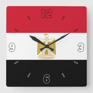 Egypt Flag Red Black White Numbers Patriotic  Square Wall Clock