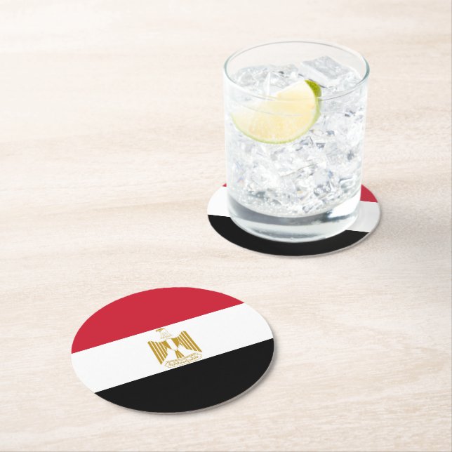 Egypt flag round paper coaster (Insitu)