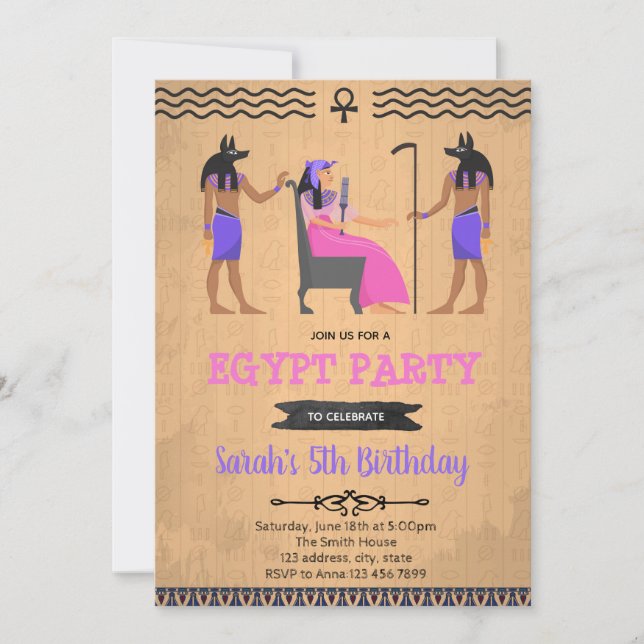 Egypt girl birthday party invitation (Front)