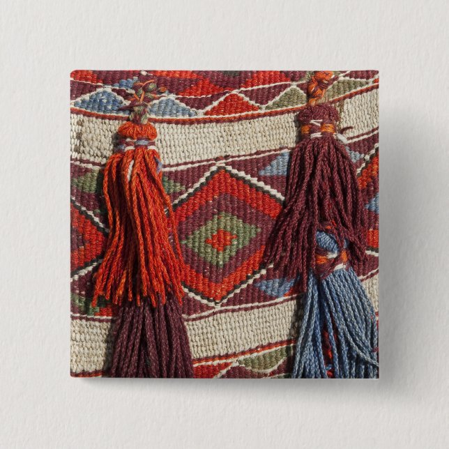 Egypt, Giza. Camel blanket at the Pyramids of 15 Cm Square Badge (Front)