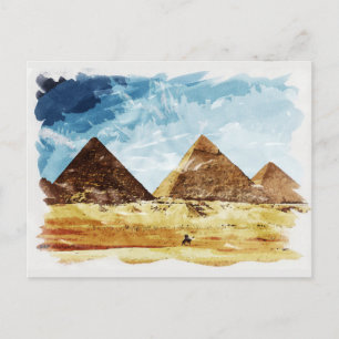 Egypt Giza Pyramids Historic Watercolour Souvenir Postcard