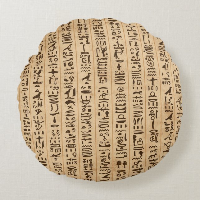 Egypt hieroglyphs, grunge seamless pattern round cushion (Front)