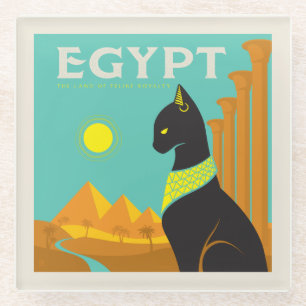 Egypt   Land of  Feline Royalty Glass Coaster