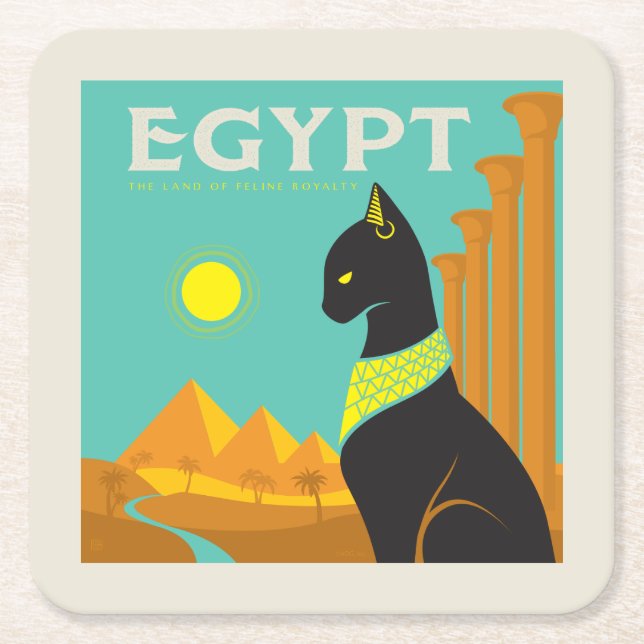 Egypt | Land of  Feline Royalty Square Paper Coaster (Front)