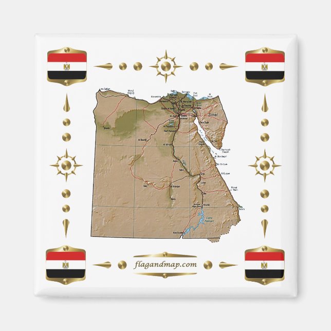 Egypt Map + Flags Magnet (Front)
