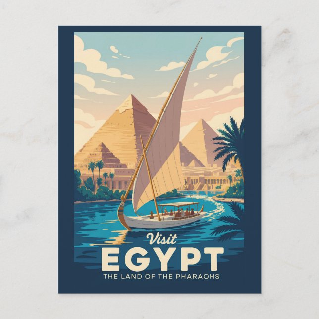 Egypt Pyramid Illustration Travel Art Vintage Postcard (Front)