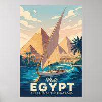 Egypt Pyramid Illustration Travel Art Vintage