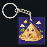 Egypt Pyramid Kawaii Keyring<br><div class="desc">Bring a touch of sunshine and ancient charm to your style with this adorable kawaii pyramid keyring design! 

Featuring a smiling golden pyramid surrounded by palm trees,  sparkles,  and a warm desert sun,  this artwork blends Egyptian inspiration with irresistibly cute vibes.</div>