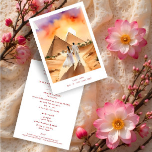 Egypt Pyramids Desert Wedding Couple Illustration Invitation