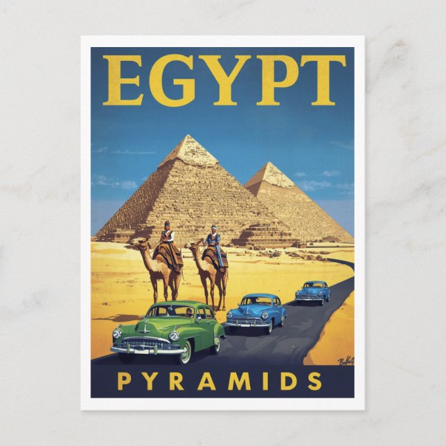 Egypt Pyramids Vintage Car Retro Postcard (Front)