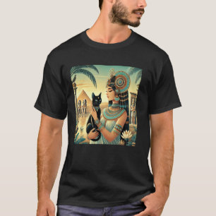 Egypt Queen Holding Cat Garden Sunset Poster Graph T-Shirt