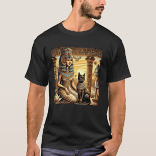 Egypt Queen With Cat By Temple Sunset Poster Graph T-Shirt