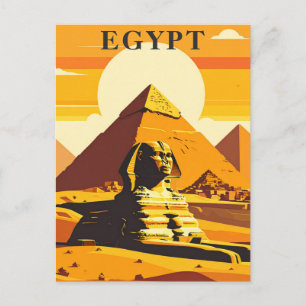 Egypt Retro Travel Sphinx and Pyramids Postcard