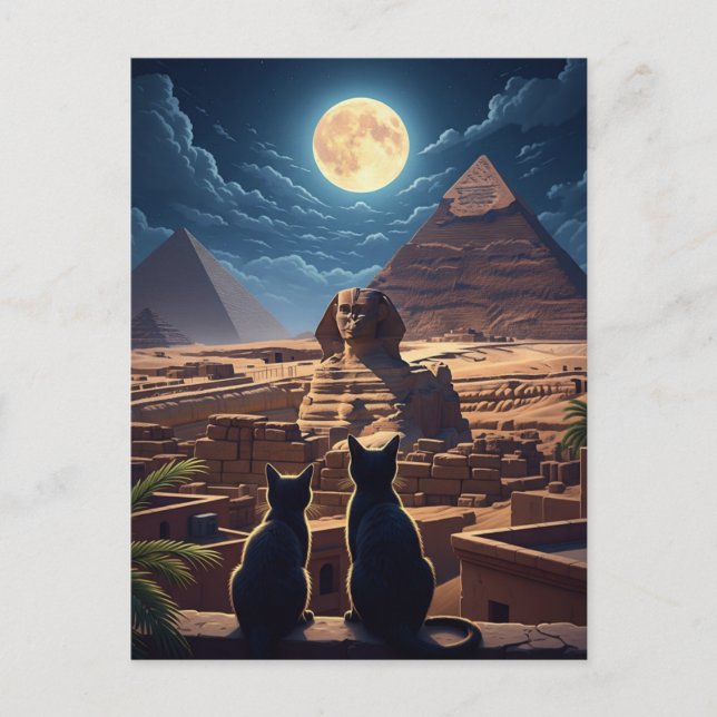 Egypt Sphinx Pyramids of Giza Cats Postcard (Front)