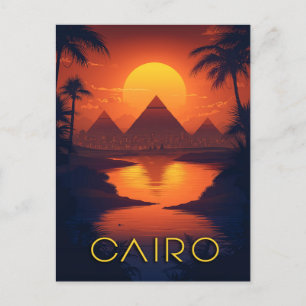 Egypt Sunset: Pyramids and Nile River Postcard