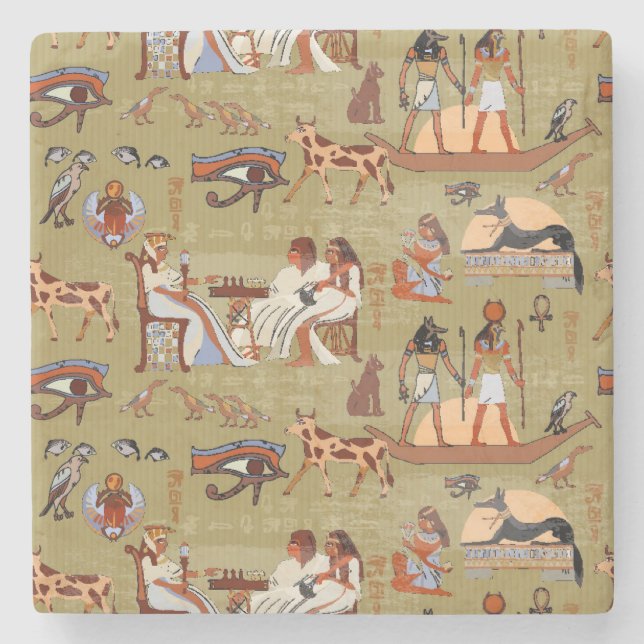 Egypt | Symbols Pattern Stone Coaster (Front)