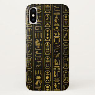Egyptian Ancient Gold hieroglyphs on black iPhone X Case
