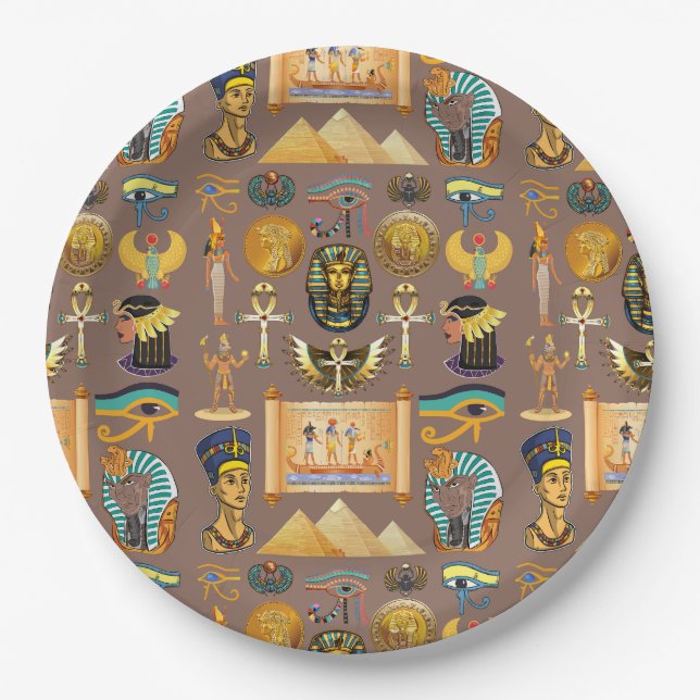 Egyptian Ancient Hieroglyphic Pattern Symbol Paper Plate (Front)