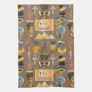 Egyptian Ancient Hieroglyphic Pattern Symbol Tea Towel