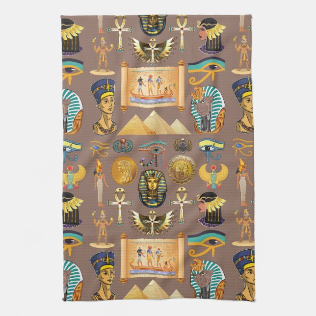 Egyptian Ancient Hieroglyphic Pattern Symbol Tea Towel (Vertical)