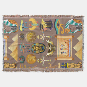 Egyptian Ancient Hieroglyphic Pattern Symbol Throw Blanket