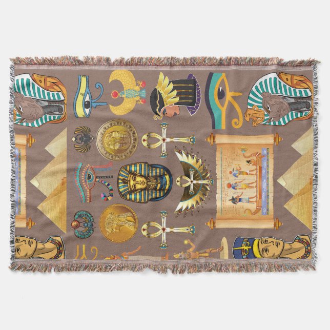 Egyptian Ancient Hieroglyphic Pattern Symbol Throw Blanket (Front)