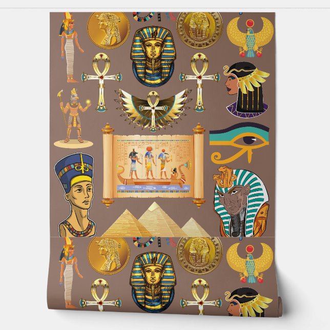 Egyptian Ancient Hieroglyphic Pattern Symbol Wallpaper (Unrolling)