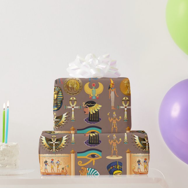 Egyptian Ancient Hieroglyphic Pattern Symbol Wrapping Paper (Party Gifts)