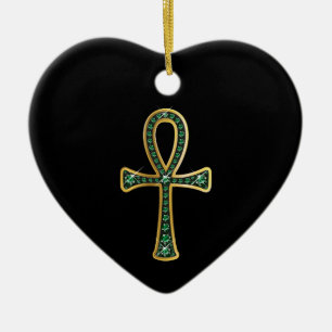 Egyptian Anhk with Emeralds Ceramic Tree Decoration