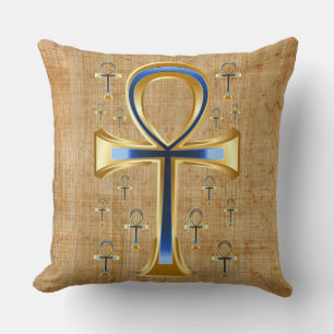 Egyptian Ankh - Gold and Blue Design Cushion