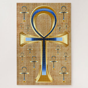 Egyptian Ankh - Gold and Blue Design Jigsaw Puzzle