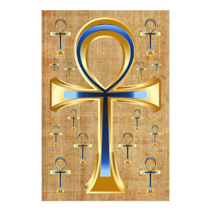 Egyptian Ankh - Gold and Blue Design Photo Print