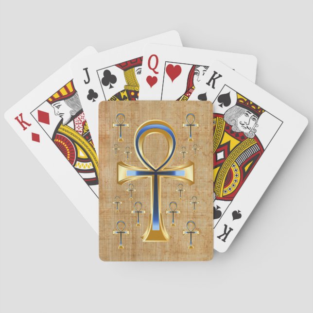 Egyptian Ankh - Gold and Blue Design Playing Cards (Back)
