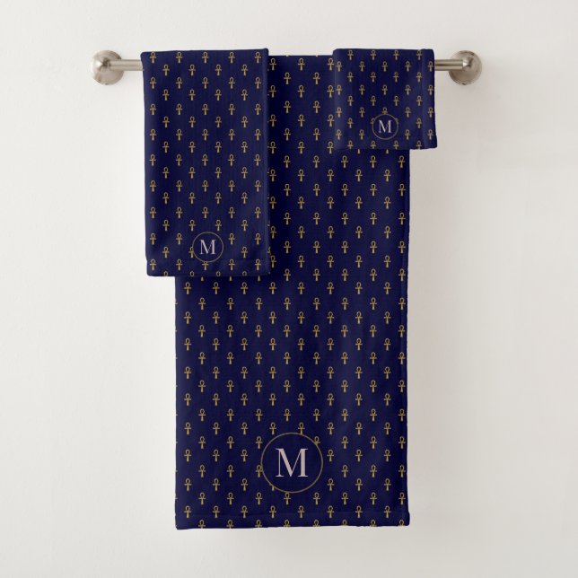 EGYPTIAN ANKHS MONOGRAM BATH TOWEL SET (Insitu)