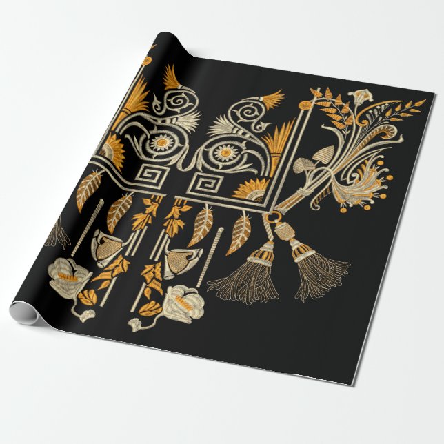 Egyptian art traditional gold border create hand m wrapping paper (Unrolled)
