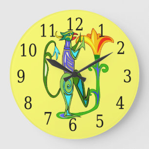 Egyptian Art With Lotus Flower Round Clock