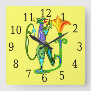Egyptian Art With Lotus Flower Square Clock