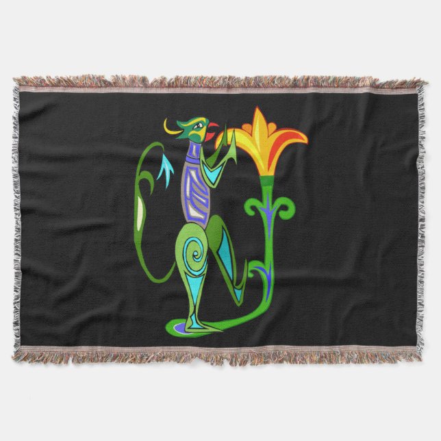 Egyptian Art With Lotus Flower Throw Blanket (Front)