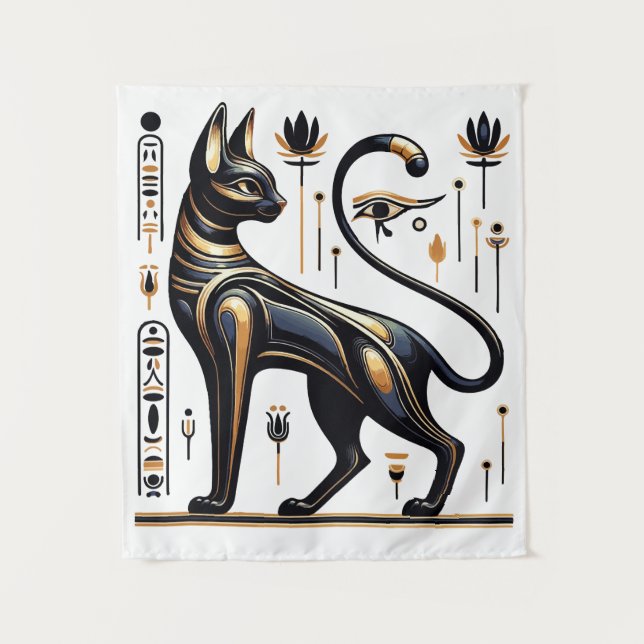  Egyptian Bastet Cat - Mystical Golden Art Tapestry (Front)