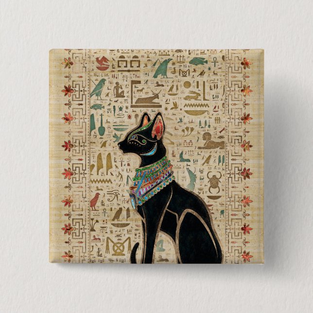 Egyptian Cat - Bastet on papyrus 15 Cm Square Badge (Front)