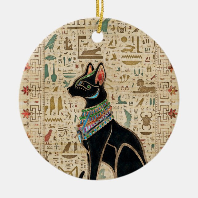 Egyptian Cat - Bastet on papyrus Ceramic Ornament (Front)