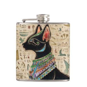 Egyptian Cat - Bastet on papyrus Hip Flask