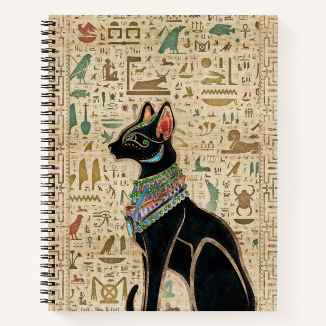 Egyptian Cat - Bastet on papyrus Notebook (Front)