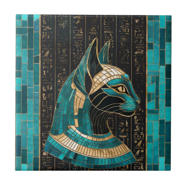 Egyptian Cat Goddess Bastet -Mosaic Art Ceramic Tile (Front)