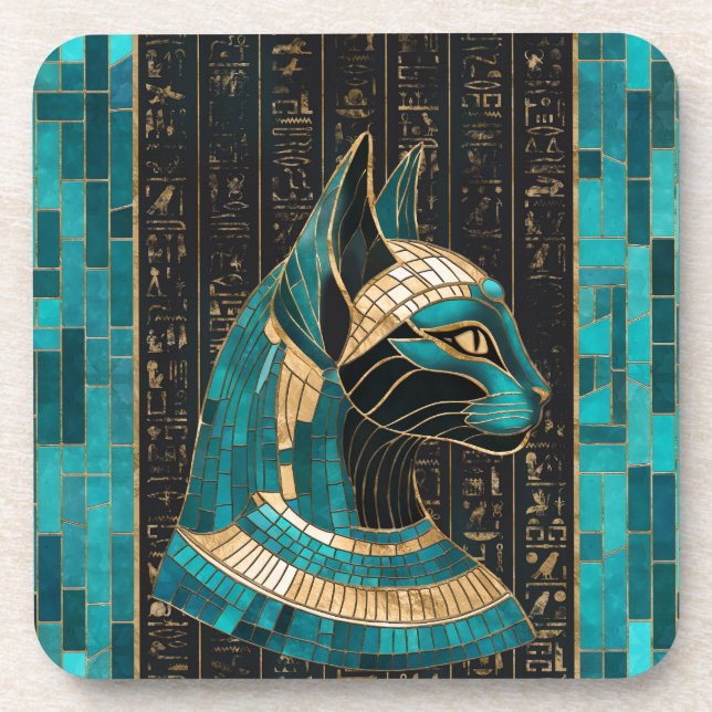 Egyptian Cat Goddess Bastet -Mosaic Art Coaster (Front)