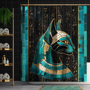 Egyptian Cat Goddess Bastet -Mosaic Art Shower Curtain