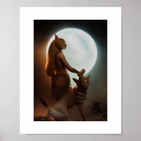 Egyptian cat goddess Bastet with her cat