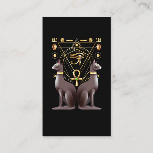 Egyptian Cat Horus Eye Ankh Sacred Geometry Business Card (Front)