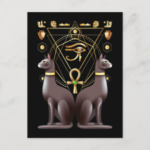 Egyptian Cat Horus Eye Ankh Sacred Geometry Postcard